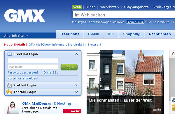 Die schmalsten Häuser der Welt (Screenshot von gmx.de)